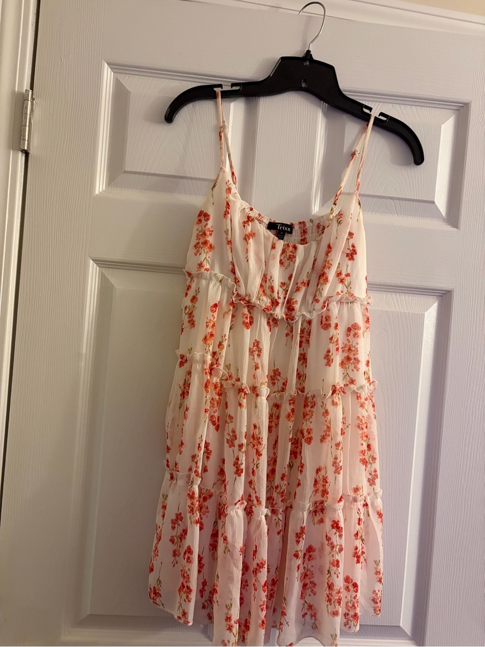 Floral Tiered Spaghetti-Strap Dress in Cream